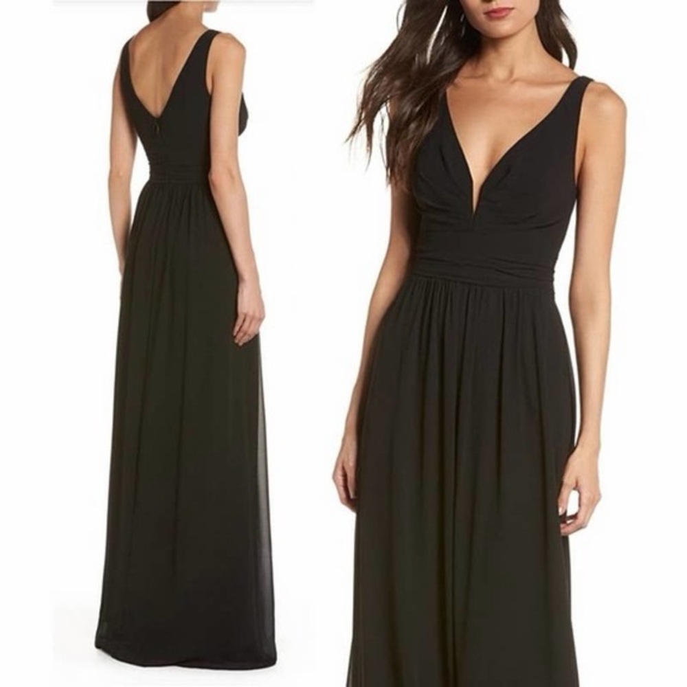 Lulu’s Classic Black V-Neck Chiffon Maxi Dress